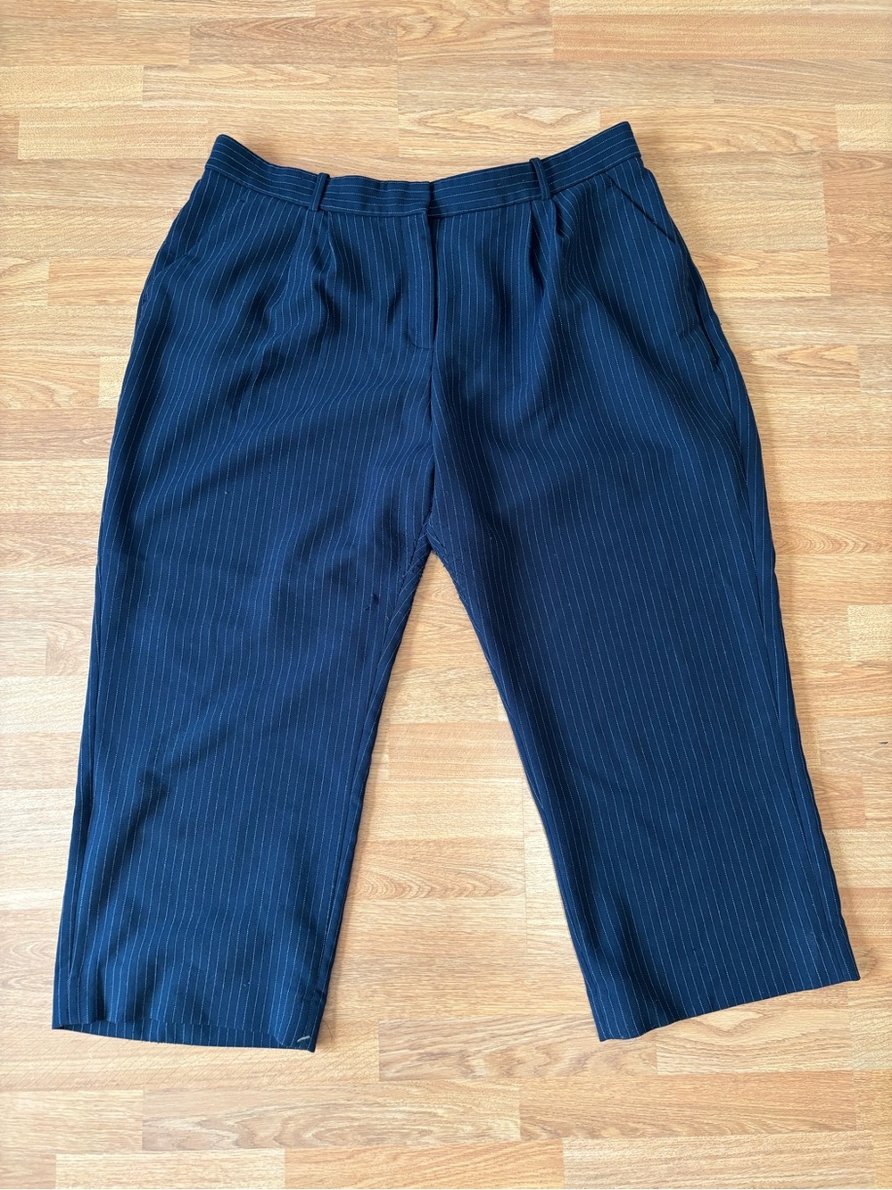 Abercrombie & Fitch Navy Pinstripe Sloane Tailored Wide Leg Pant